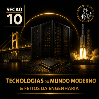 Capa da “Seção 10 - Tecnologias do Mundo Moderno”, com fundo preto e detalhes dourados.