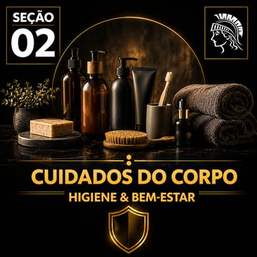 Capa da “Seção 02 – Cuidados do Corpo: Higiene & Bem-Estar”, com fundo preto e detalhes dourados.