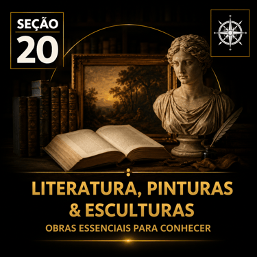 Capa da “Seção 20 - Literatura, Pinturas e Esculturas”, com fundo preto e detalhes dourados.