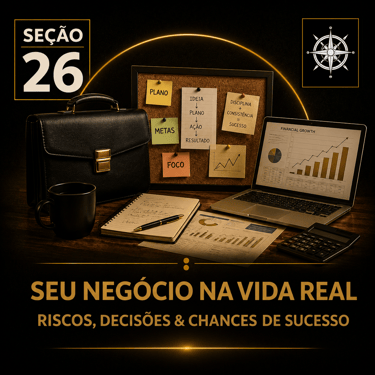 Capa da “Seção 26 - Seu Negócio na Vida Real”, com fundo preto e detalhes dourados.