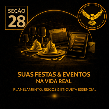 Capa da seção Suas Festas & Eventos: Planejamento, Riscos & Etiqueta da plataforma Atenéstia