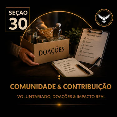 Capa da “Seção 30 - Comunidade e Contribuição”, com fundo preto e detalhes dourados.