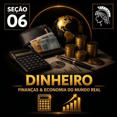 Capa da “Seção 06 - Dinheiro e Finanças”, com fundo preto e detalhes dourados.