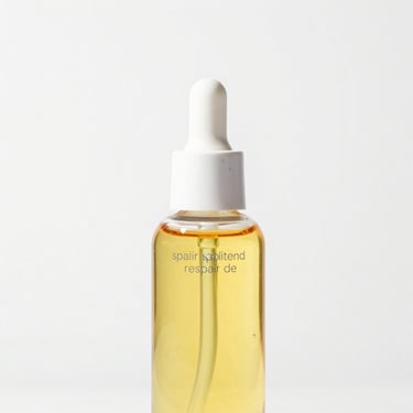 clean product shot of a hair split end repair oil bottle, bright high-key natural light, clean white background, sharp focus, 35mm
