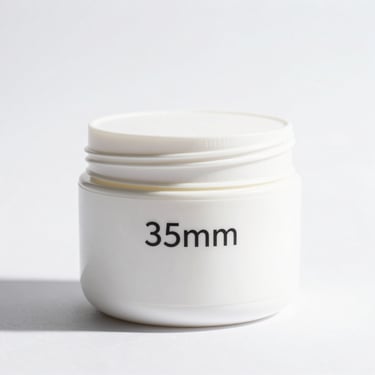 clean product shot of a firming body cream jar, bright high-key natural light, clean white background, sharp focus, 35mm