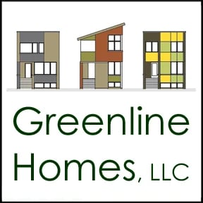 Greenline Homes LLC logo featuring colorful modern sustainable house designs.