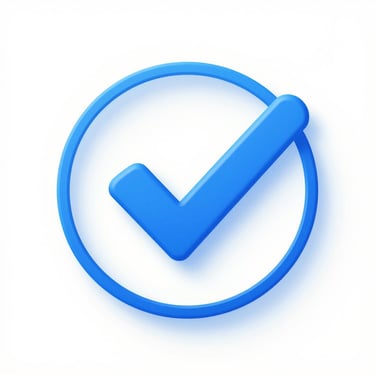 Neon blue check mark icon inside a circle on a black background representing approval and success.