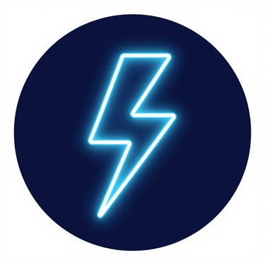 Neon yellow lightning bolt icon inside a dark blue circle representing energy and speed.