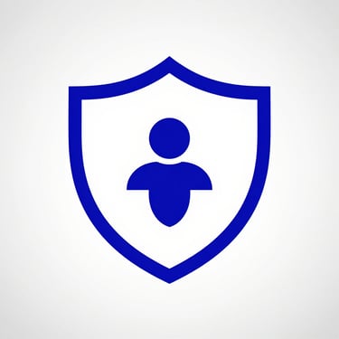 A royal blue outline of a security shield icon representing data protection and cybersecurity.