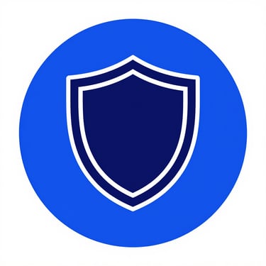 A minimalist dark blue shield icon inside a vibrant royal blue for security and data protection.