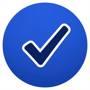 A black checkmark icon inside a circle on a vibrant royal blue background for success or completion.