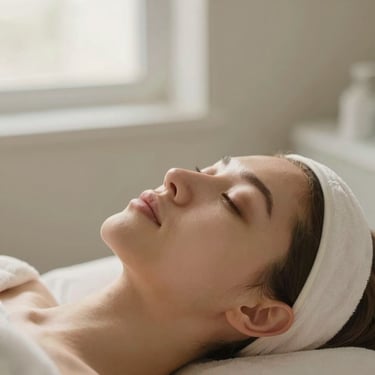 Medical skin care treatment under warm diffused light, clinical precision, soft focus on skin texture