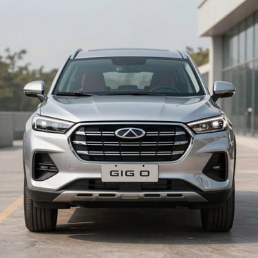 Heroic front view of Chery Tiggo 9csh flagship SUV in luxury silver, soft natural light