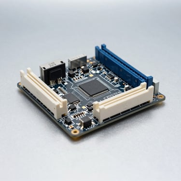 Mini-ITX industrial motherboard with long-lifecycle components, on a solid clinical light-gray metallic background