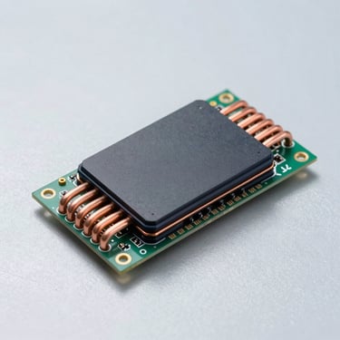 High-performance edge AI computing module with visible copper cooling pipes, on a solid clinical light-gray metallic background