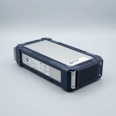 MIL-STD military grade rugged computer chassis with marine approval markings, on a solid clinical light-gray metallic background