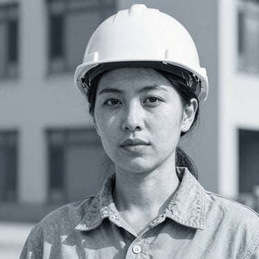 Close-up portrait of a female infrastructure coordination lead, desaturated blue and slate tones, cool daylight, sharp focus, 35mm
