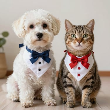 perro blanco y gato cafe con ropa hecha a mano y medida