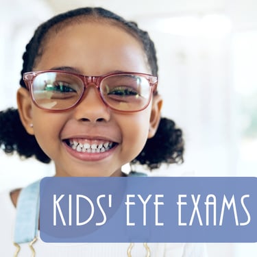 Kids Eye Exams, little girl smiling with eyeglasses 