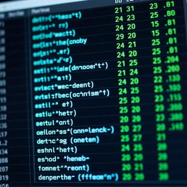 Macro shot of a dark terminal screen displaying structured data tables, glowing neon cyan and green lines of code, high contrast, low-key dramatic lighting, 35mm