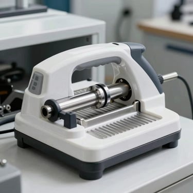 Sharp commercial photo of a clean electric marble cutter tool, high-contrast industrial setting, realistic 35mm lens
