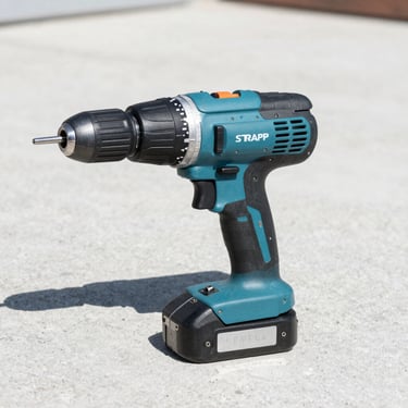 Sharp commercial photo of a heavy duty impact drill on concrete background, bright daylight, realistic 35mm lens