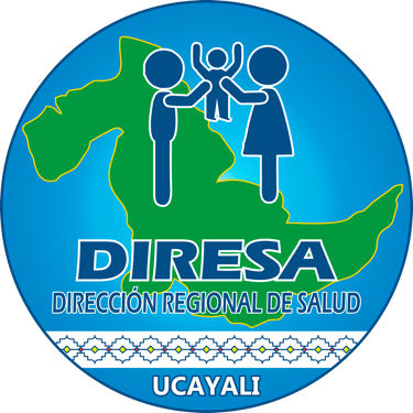 Official logo of DIRESA Ucayali featuring a family icon over a green map of the region.