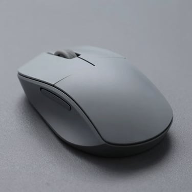 Precise 45-degree angle studio shot of an ergonomic vertical mouse in matte space gray, subtle drop shadow