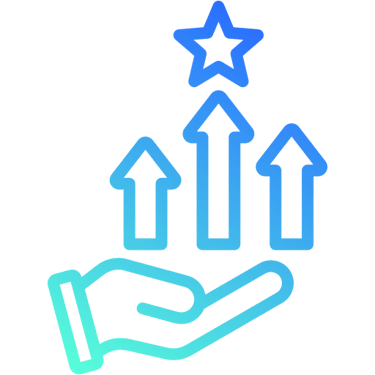 Hand holding three upward arrows with star icon representing competitive advantage and growth