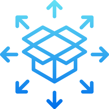 Open box with distribution arrows icon representing product distribution and logistics
