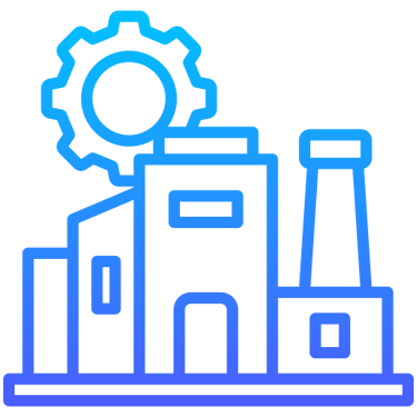 Factory building with gear icon representing industrial manufacturing and production