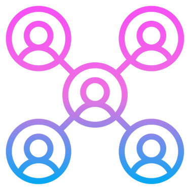 Connected user profile icons representing professional social networking and community building