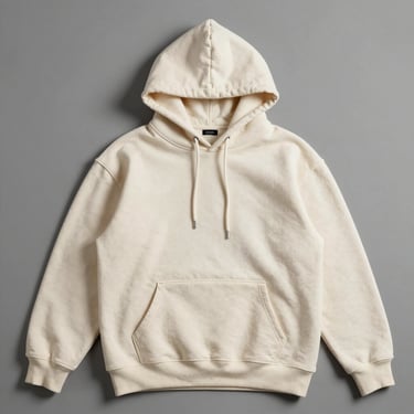 Flat-lay of a premium heavyweight cotton hoodie, clean minimalist aesthetic, soft directional shadows.