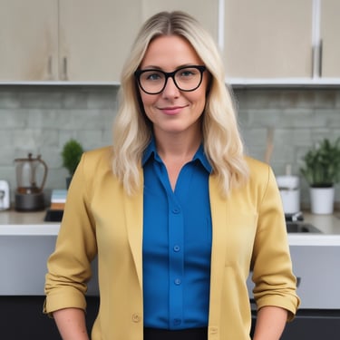 Happy customer smiling inside a black luxury car showroom with red and black decor.