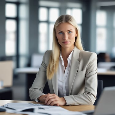 Happy small business owner using a laptop, illuminated by soft blue light.