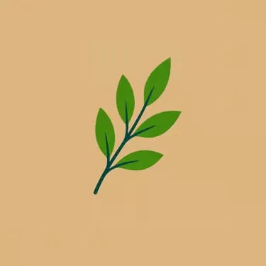 Minimalist green leaf branch illustration on a solid tan background for nature branding.