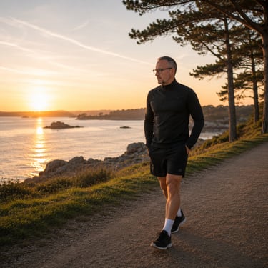 Marche active et récupération dans le Golfe du Morbihan au coucher du soleil