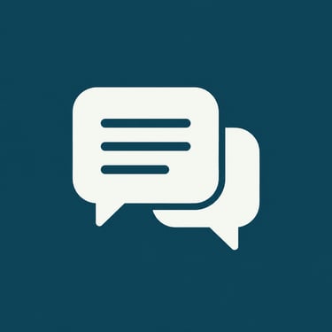 White chat bubble icon representing customer support and online messaging on a dark blue background.