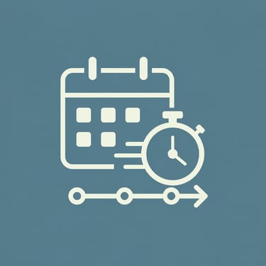White line icon of a calendar and stopwatch timeline for project management and scheduling.