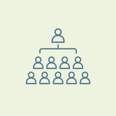 A corporate organizational chart icon showing a business hierarchy and team structure.