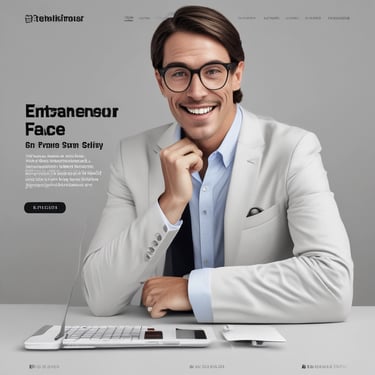 A happy small business owner reviewing her website on a laptop in a cozy office.