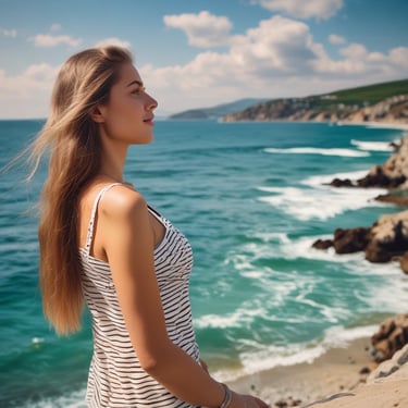 Close-up of a woman in a mustardfaith graphic tee standing by a sharp geometric mural.