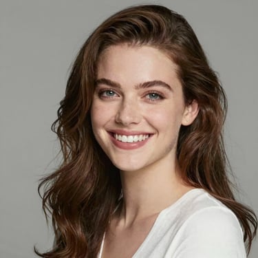 A candid photo of a happy person holding a camera, smiling warmly.