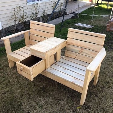 DIY wooden garden bench with natural wood finish, simple structure and outdoor seating design for co
