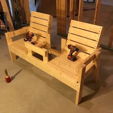 DIY wooden garden bench with natural wood finish, simple structure and outdoor seating design for co