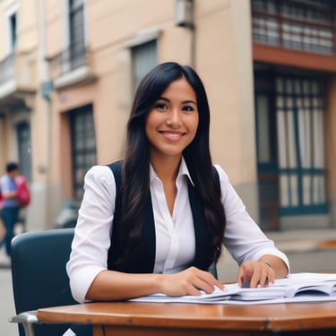 A happy customer holding a pink package from bj importaciones, smiling warmly.
