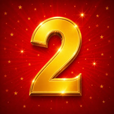 Numéro 2 doré – fond rouge avec étoiles