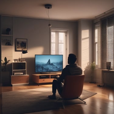 A happy customer sitting comfortably on a stylish sofa in a cozy living room.