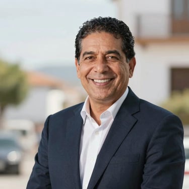 Professional headshot of Diosdado Soto, local representative of Guadarrama, smiling, bright natural background, professional attire