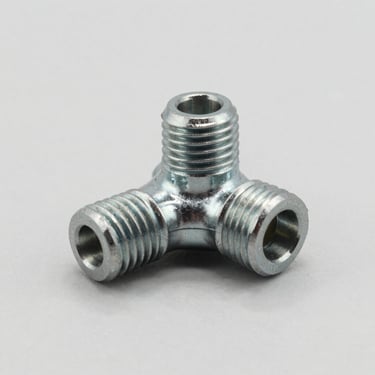 Macro product shot of a front outer tie rod end, clean light gray studio background, sharp focus on metal threads.